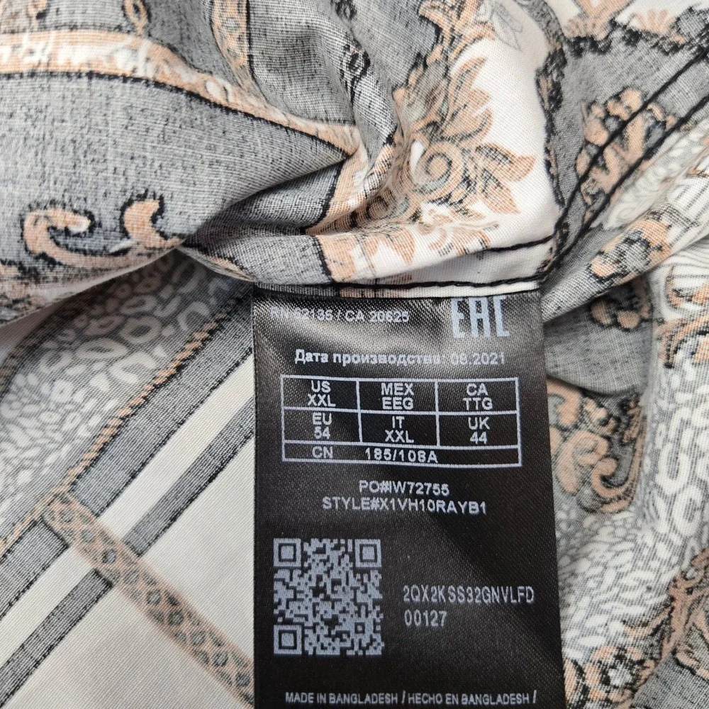 Guess Los Angeles Mens XXL Baroque Chain Print Button Down Shirt Black Gold - Picture 6 of 11